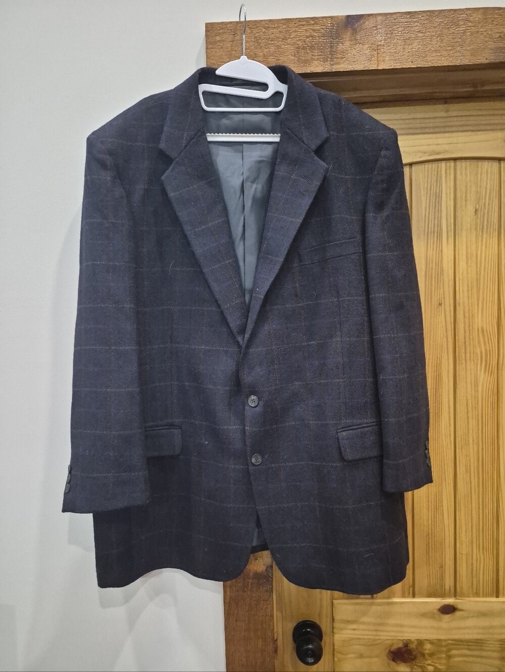 Men's Vintage 100% Shetland Wool Plaid Blazer Sportcoat Jacket Size 50 L.